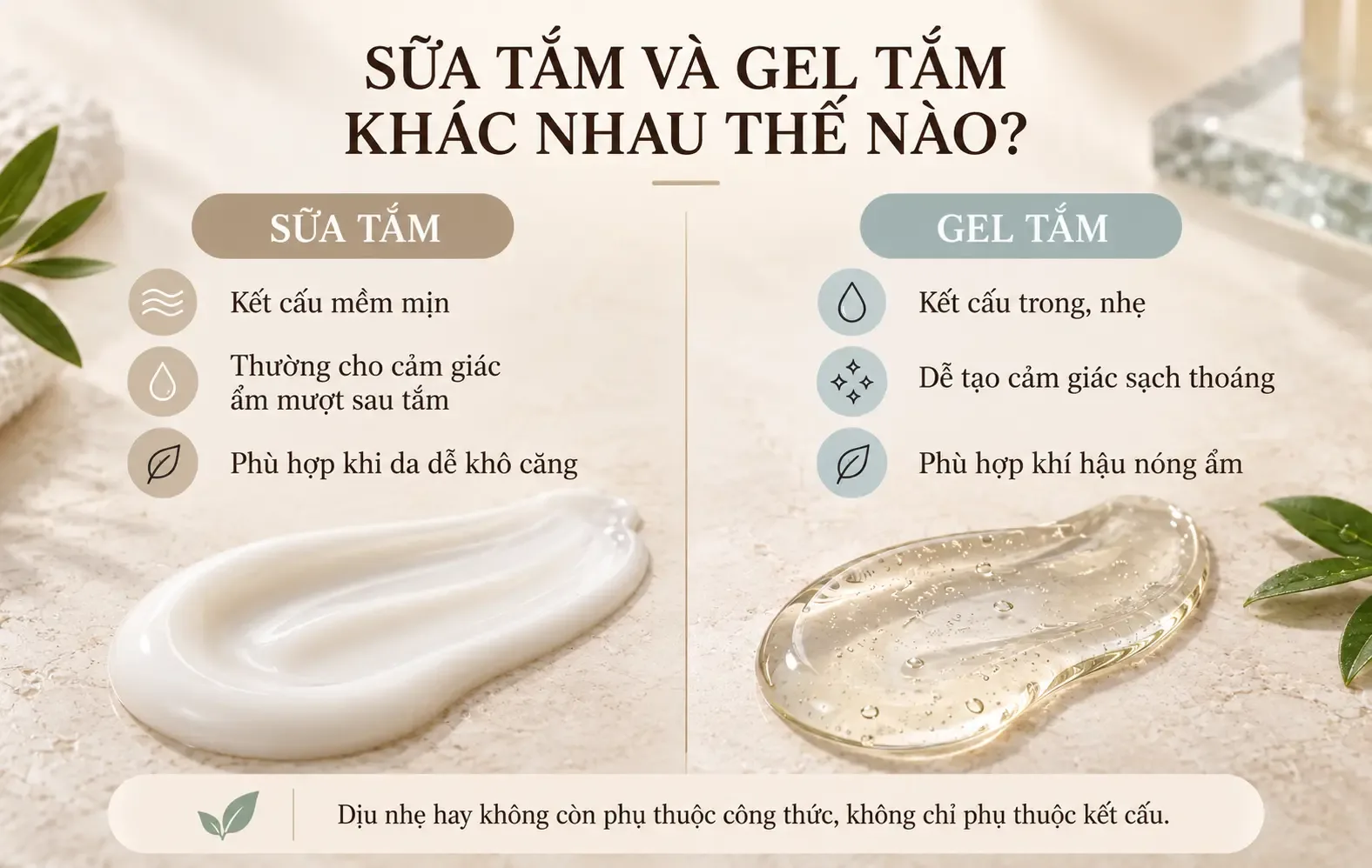 So sánh kết cấu sữa tắm và gel tắm