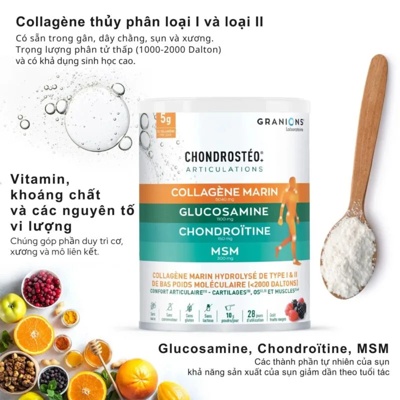 Thành phần của Granions Chondrostéo+ Joints Marine Collagen Dạng Bột