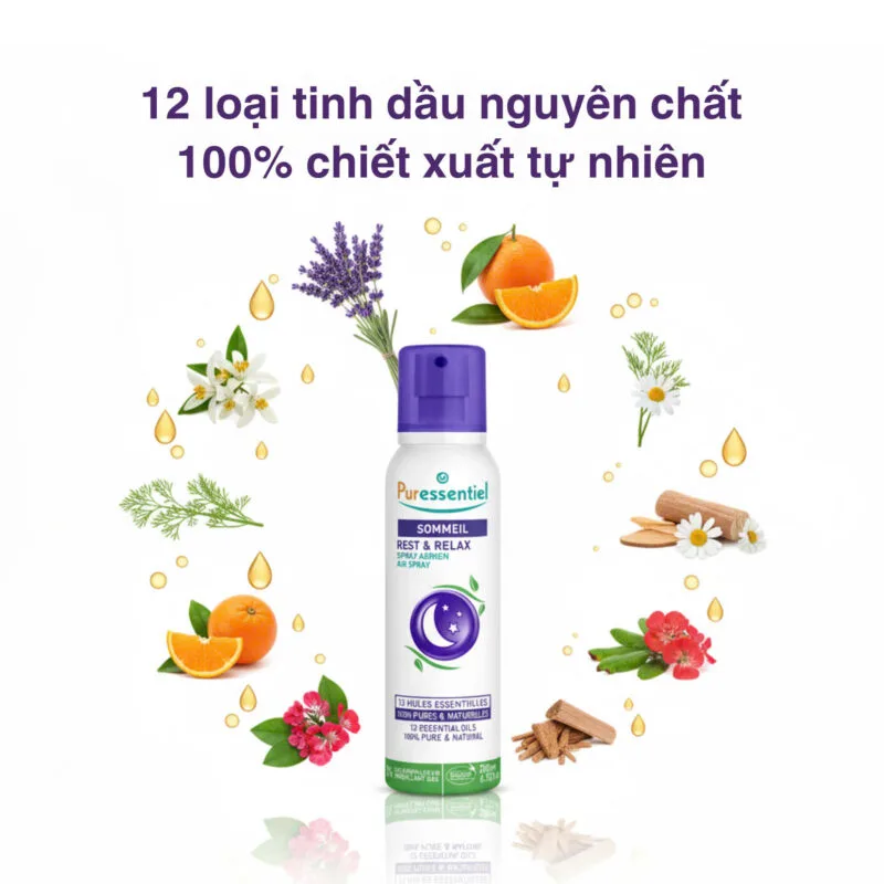 Thành Phần Xịt Ngủ Ngon Puressentiel Rest & Relax 12 Tinh Dầu