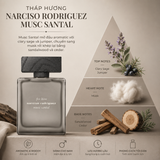 Tháp hương Narciso Rodriguez Musc Santal với xô thơm, xạ hương và gỗ đàn hương