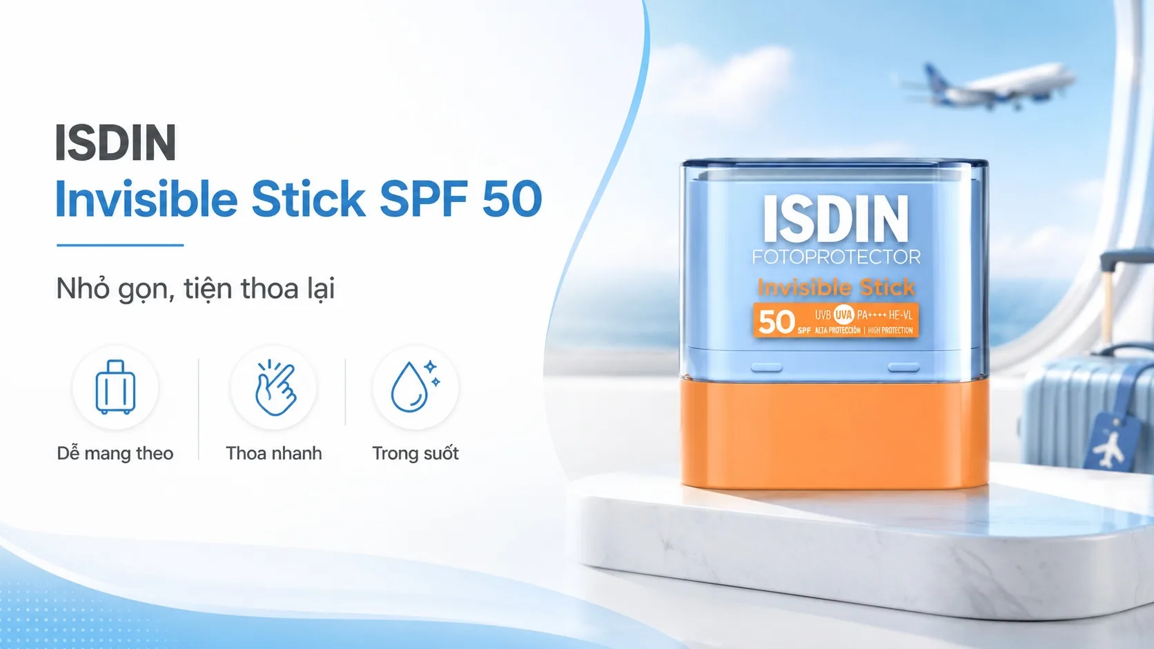 Isdin Fotoprotector Invisible SPF50, Dạng Thỏi, Chống Nắng Phổ Rộng, Trong Suốt