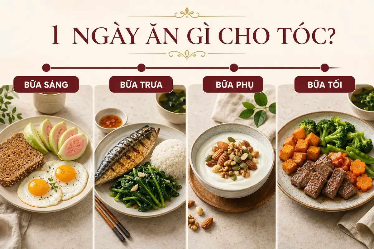 Gợi ý thực đơn một ngày cung cấp protein, vitamin và khoáng chất cho tóc