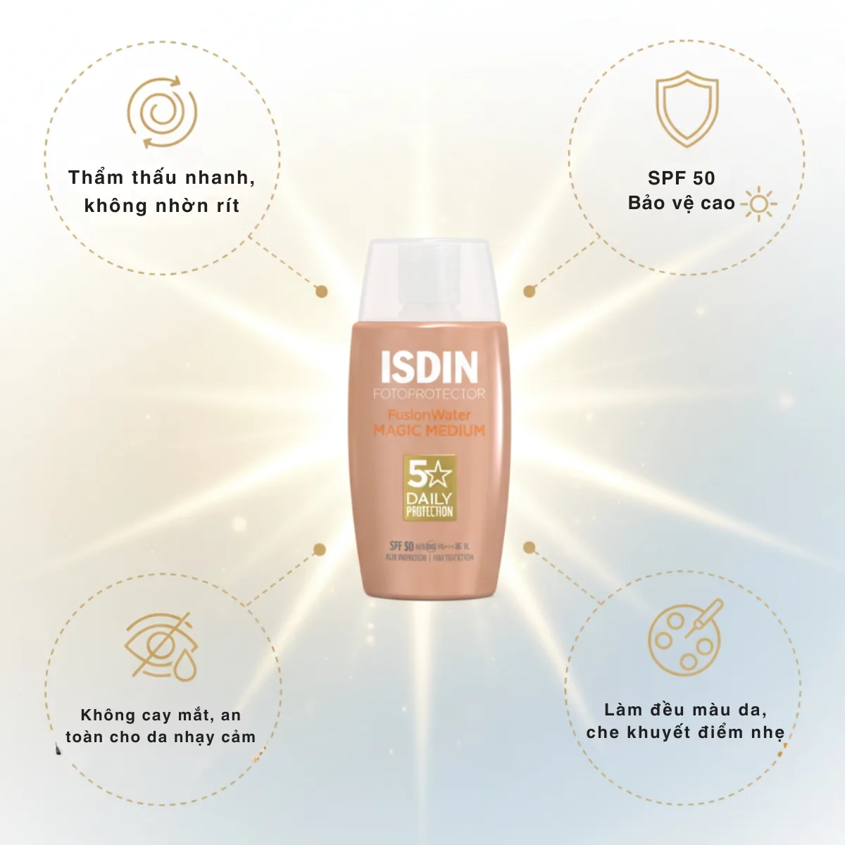 Ưu điểm ISDIN Fusion Water MAGIC Medium SPF 50 50ml