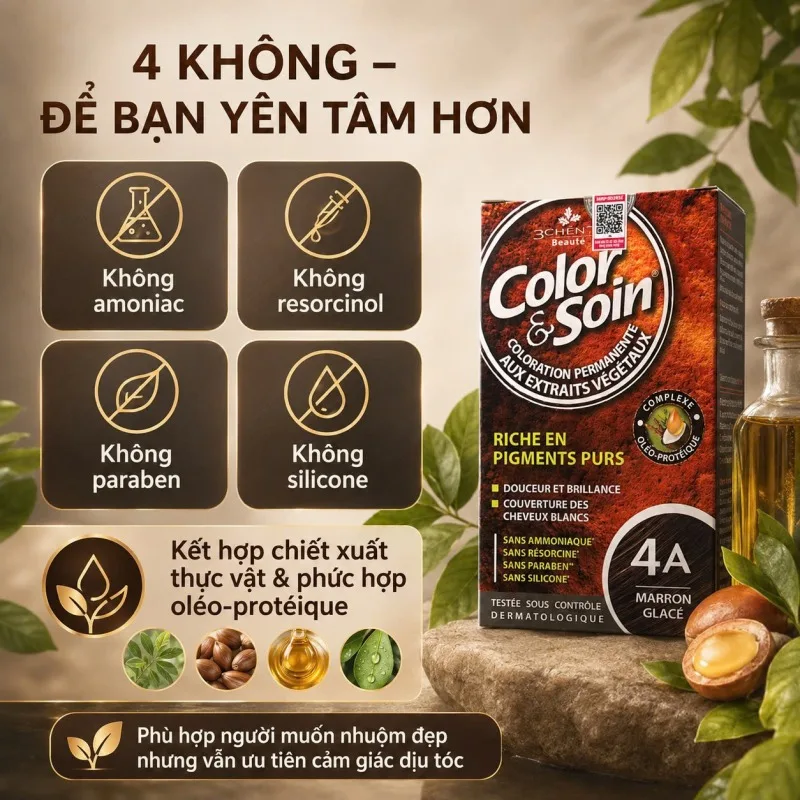 Các sản phẩm và phụ kiện bên trong hộp thuốc nhuộm Color & Soin