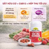 Viên Uống Bổ Sung Sắt Hữu Cơ Nature's Way High Strength Iron + Vitamin C + B12 Thành Phần