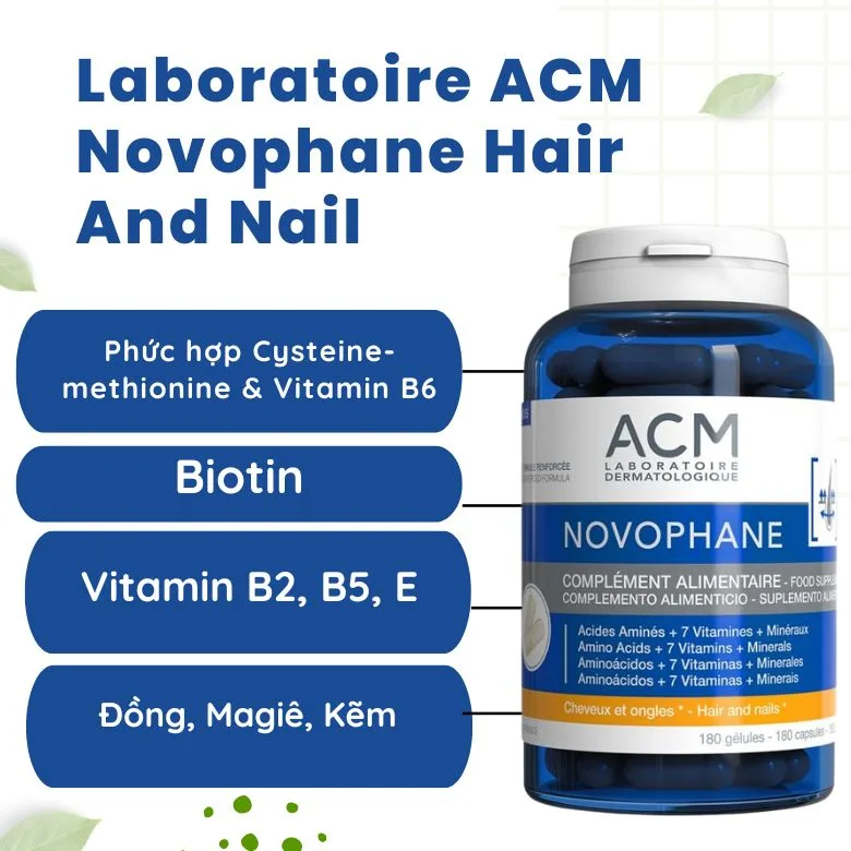 Thành phần Viên uống tóc móng Laboratoire ACM Novophane Hair And Nail