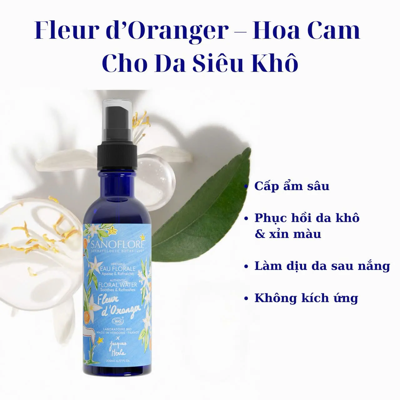 Xịt khoáng Sanoflore hoa cam, Cấp ẩm và làm dịu da