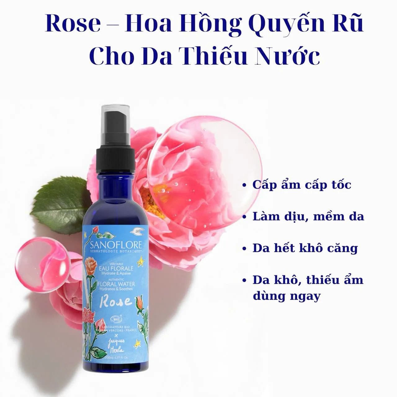 Xịt khoáng Sanoflore Hoa Hồng, Làm Sáng, Phục Hồi Da