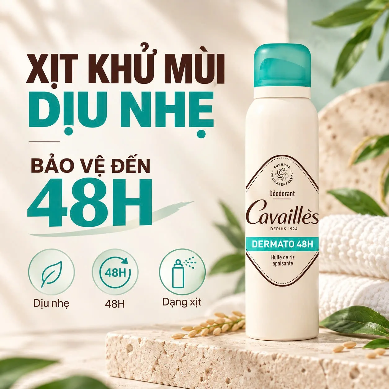 Xịt khử mùi Roge Cavailles Deodorant Dermato 48h Spray 125ml cho da nhạy cảm