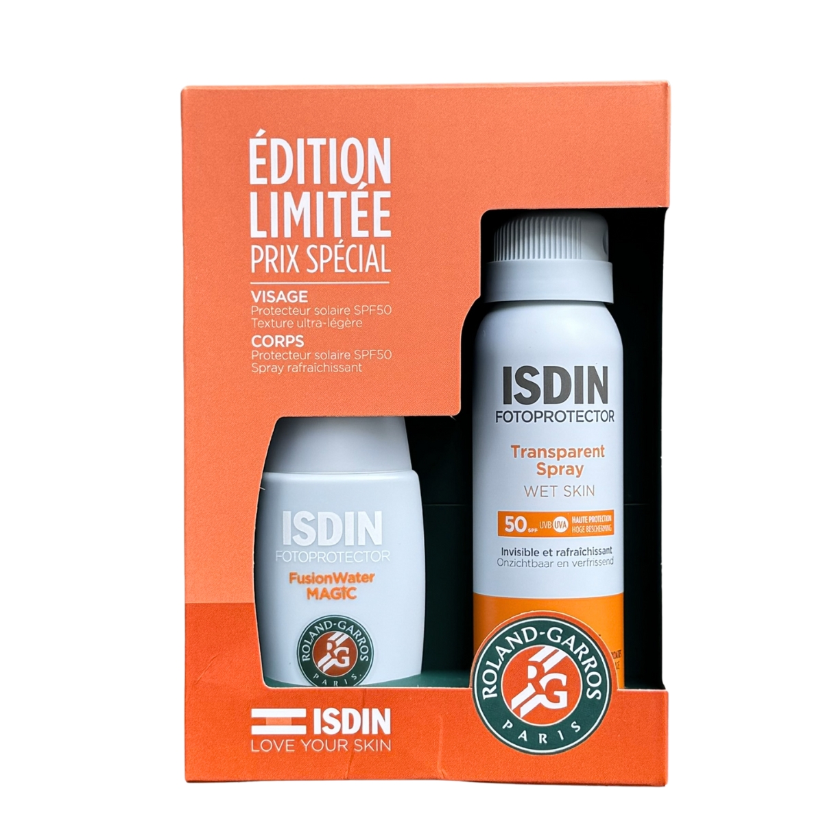 Marais de France 100 Set Chống Nắng ISDIN Roland Garros SPF50 - Fusion Water 50ml + Xịt 100ml